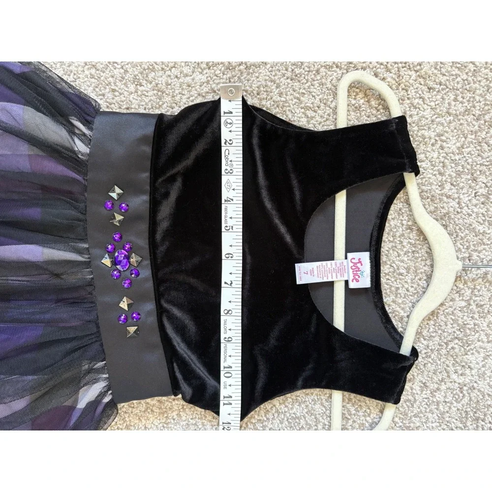 Justice Girls Black Velvet Purple Plaid Tulle Party Dress Rhinestone Studded‎ 7